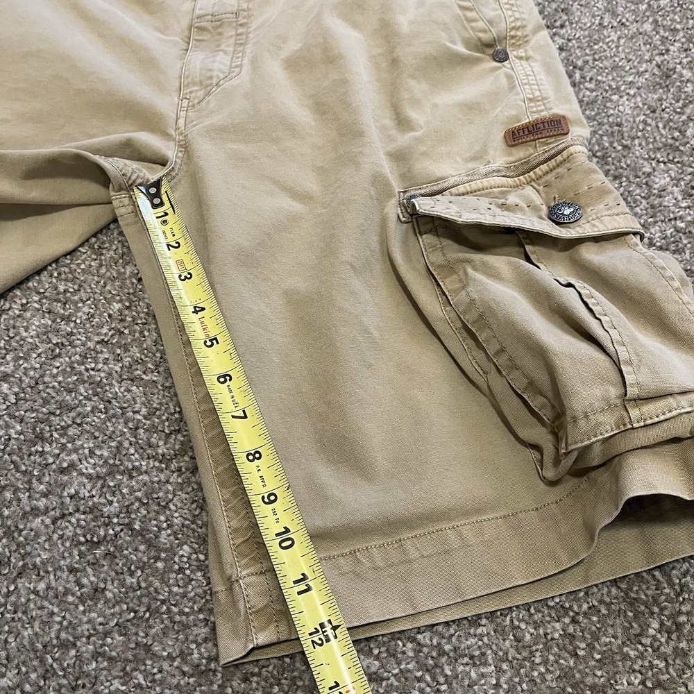 Affliction Buckle Mens Khaki Cargo Shorts Sz 40 Camo Trim Utility Y2K Grunge - Picture 7 of 8